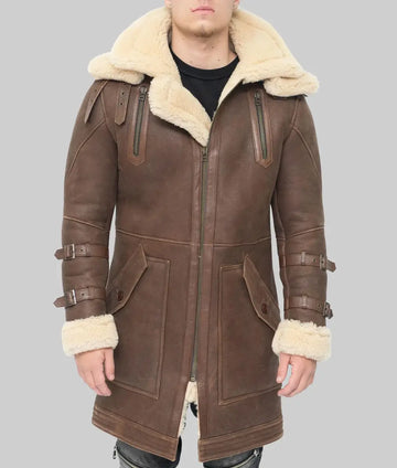 Greg Men’s Brown Bomber Shearling Leather Winter Coat