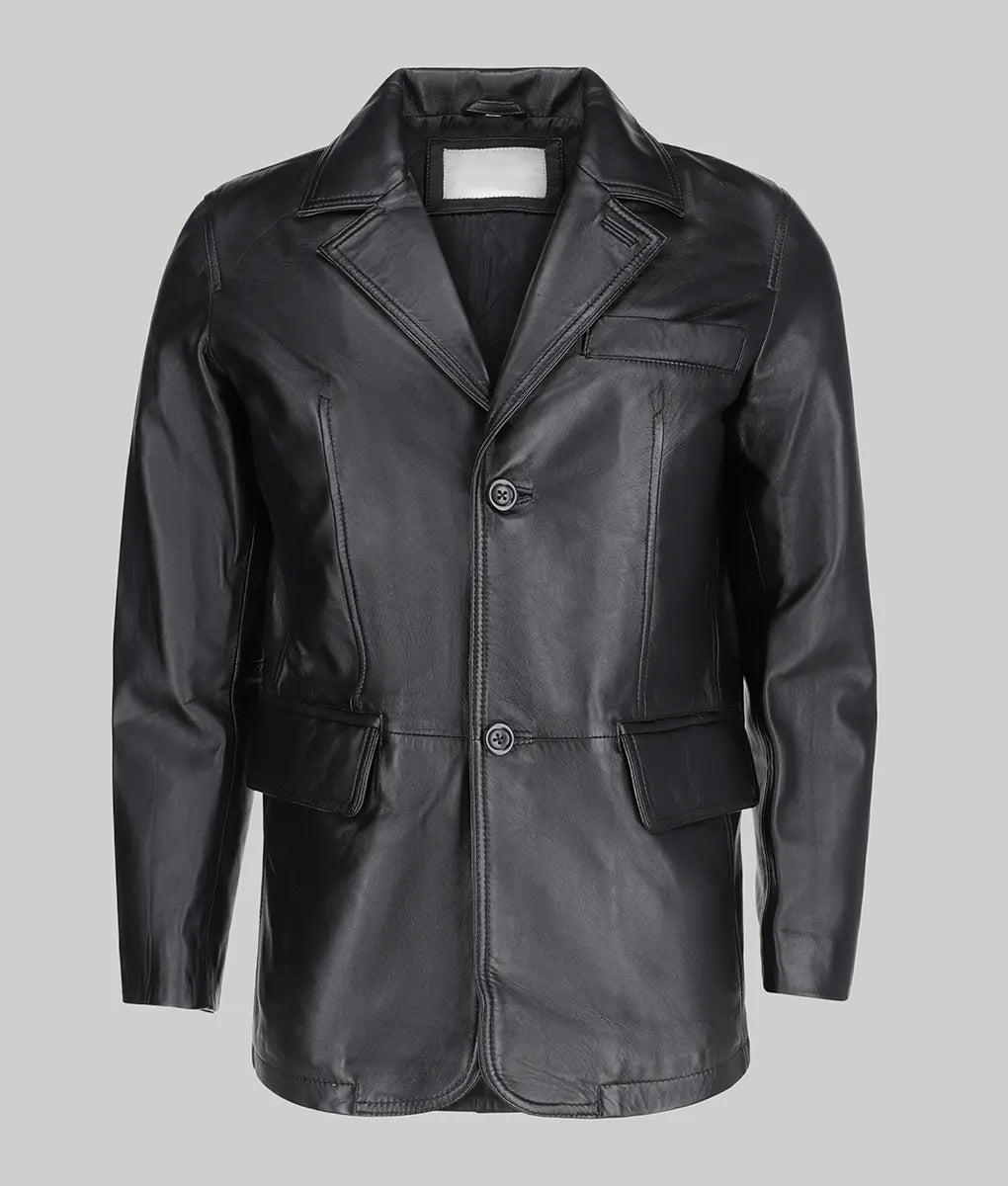 Carter Men’s Classic Black Leather Car Coat