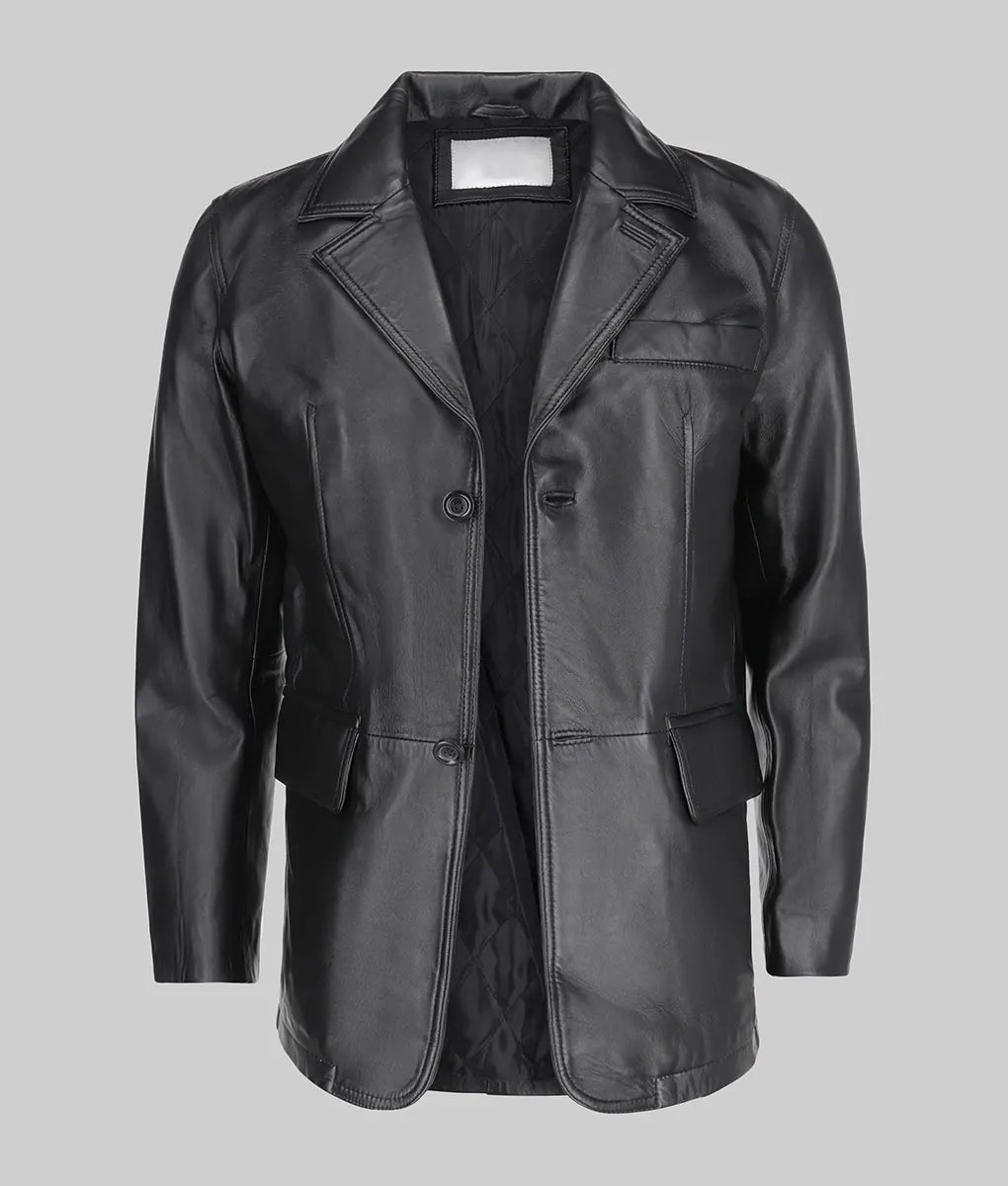 Carter Men’s Classic Black Leather Car Coat