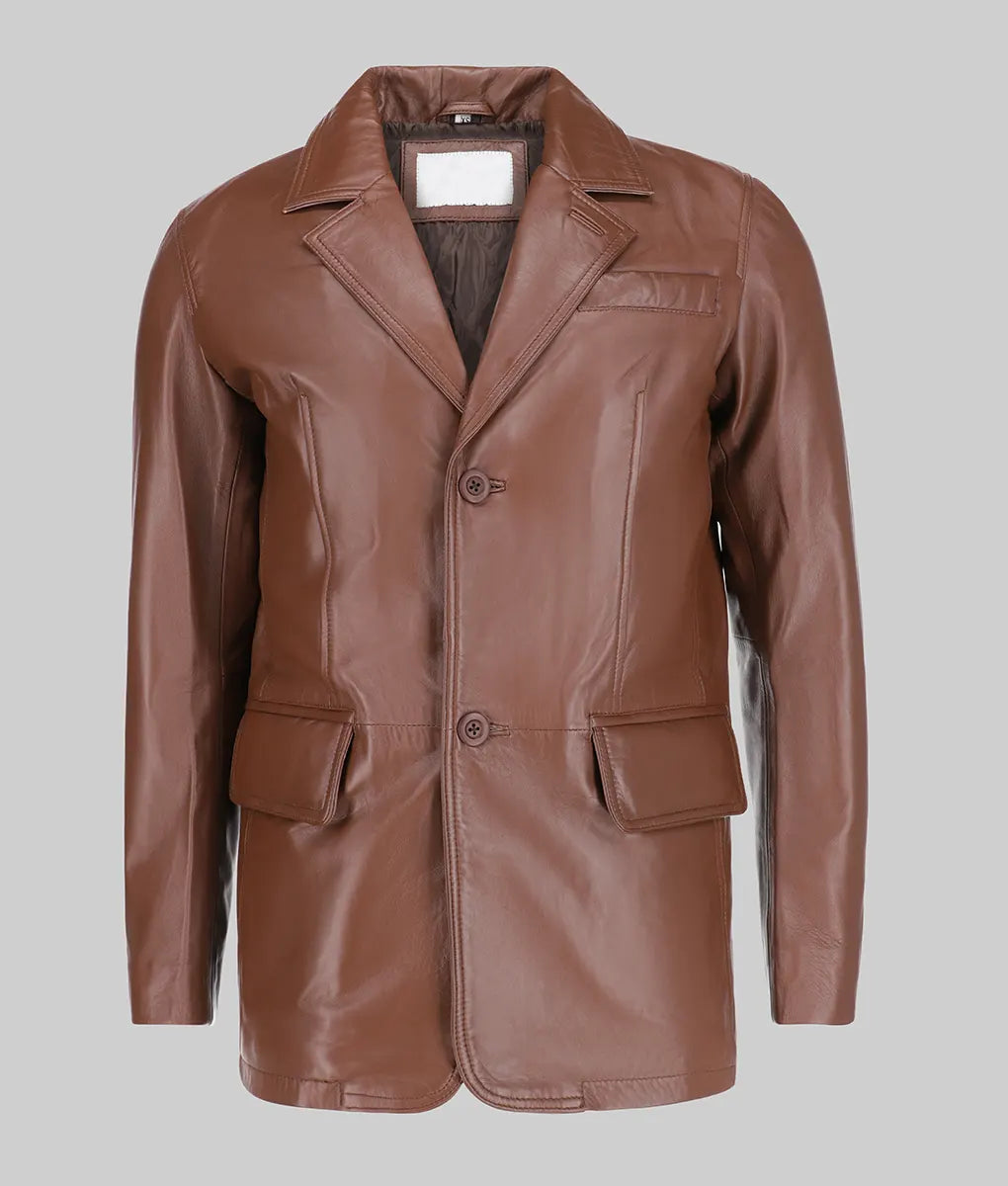 Carter Men’s Classic Brown Leather Car Coat