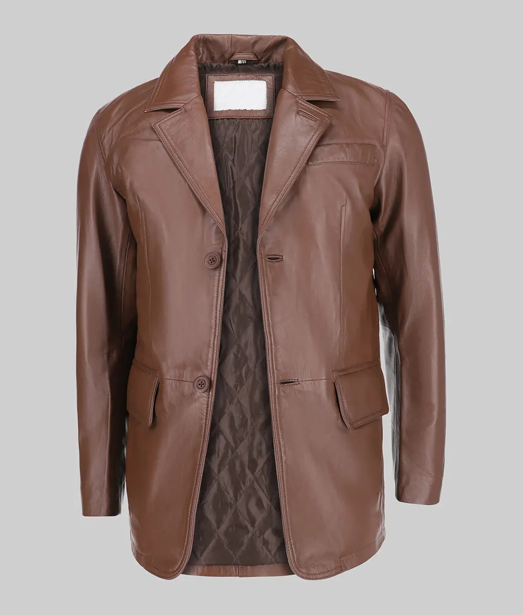 Carter Men’s Classic Brown Leather Car Coat