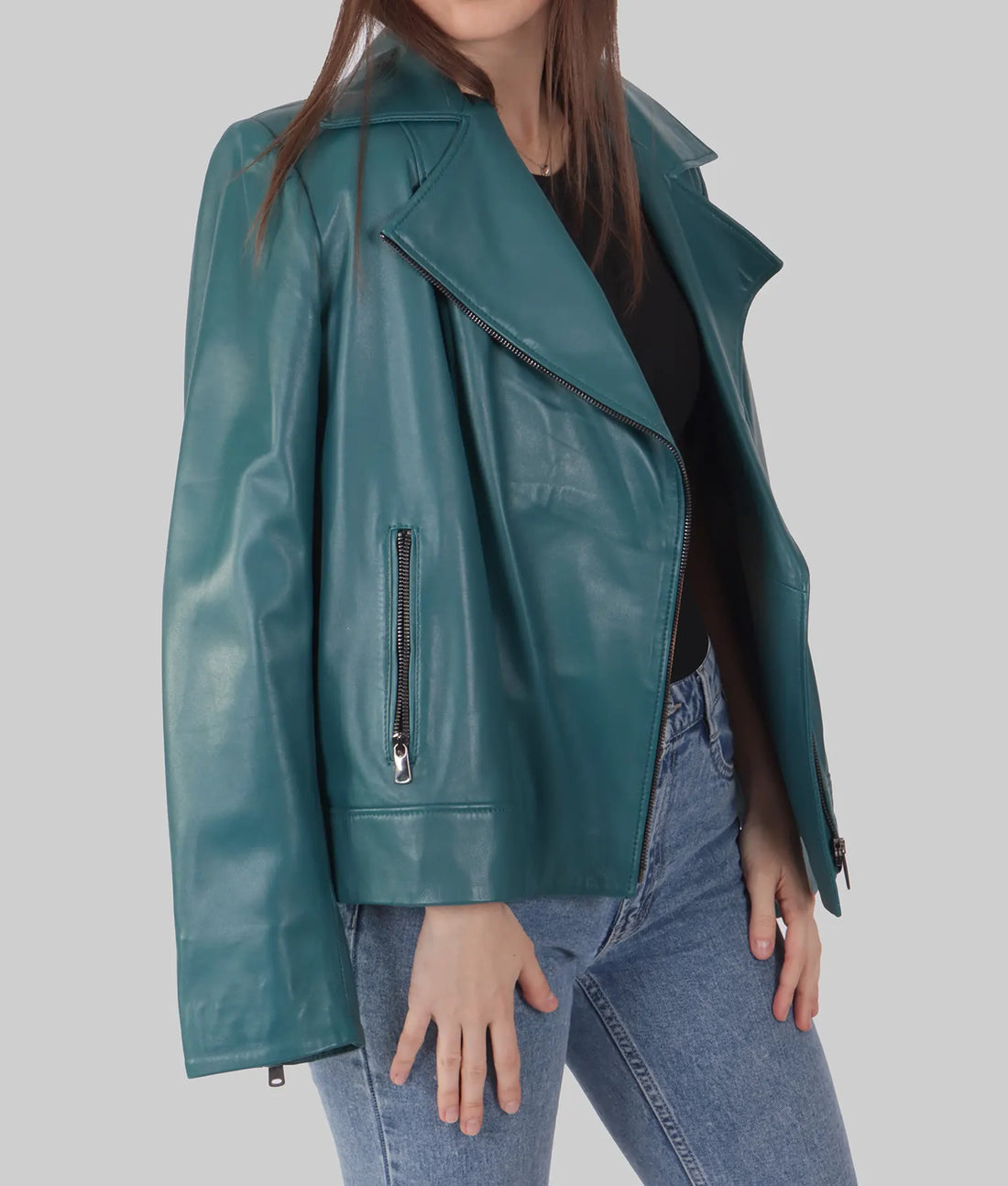 Jane Womens Blue Leather Biker Jacket