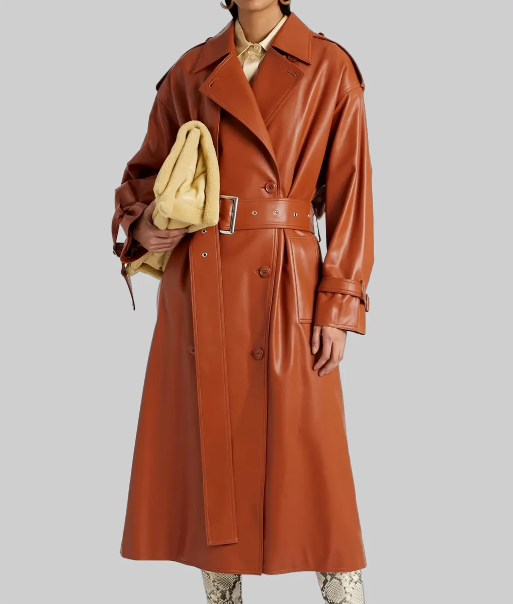 Jenna Women’s Tan Leather Trench Coat