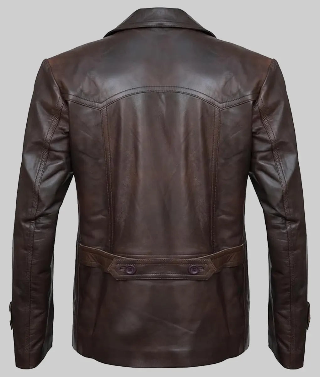 Jim Men’s Brown Double Breasted Leather Peacoat