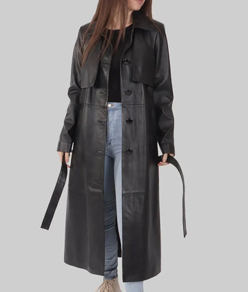 Julie Women’s Black Leather Trench Coat