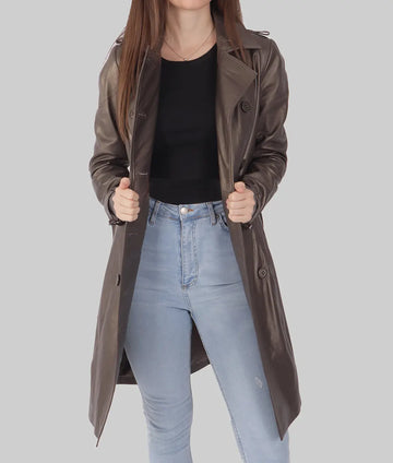 Julie Women’s Brown Leather Trench Coat