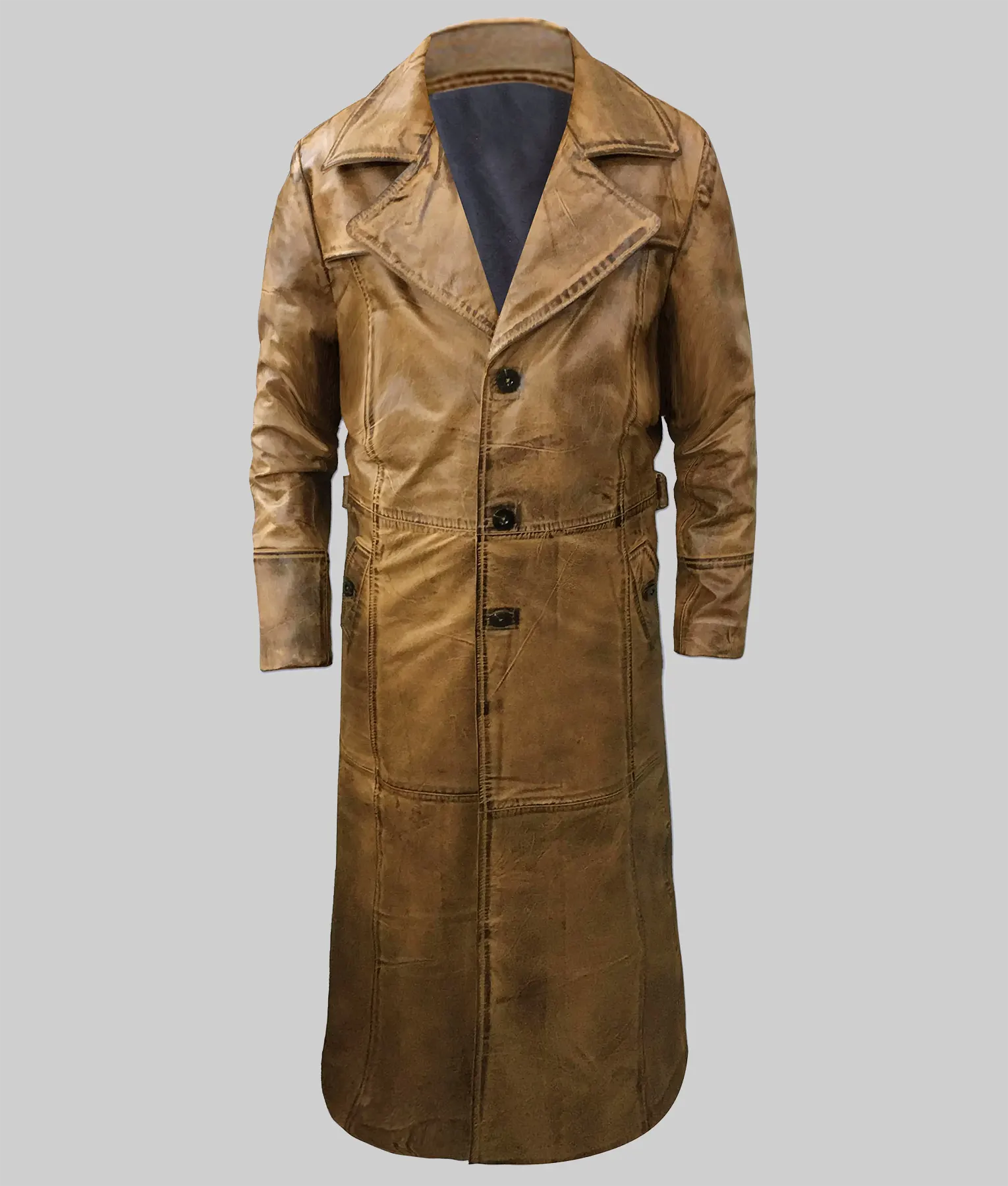 Lee Men’s Distressed Brown Leather Trench Coat