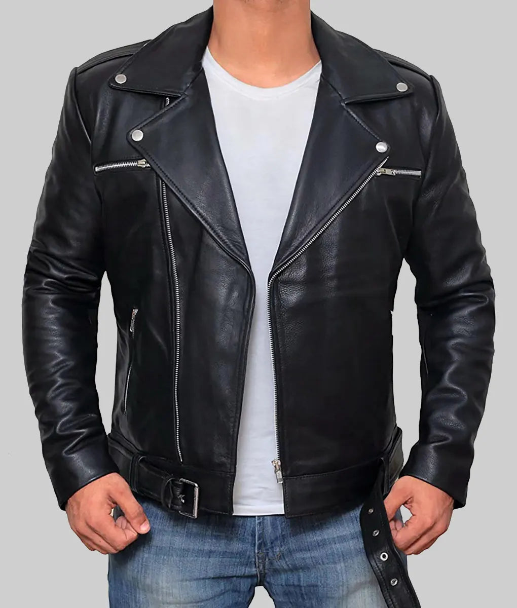 Lester Men’s Black Biker Leather Jacket