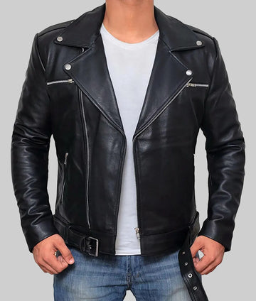 Lester Men’s Black Biker Leather Jacket