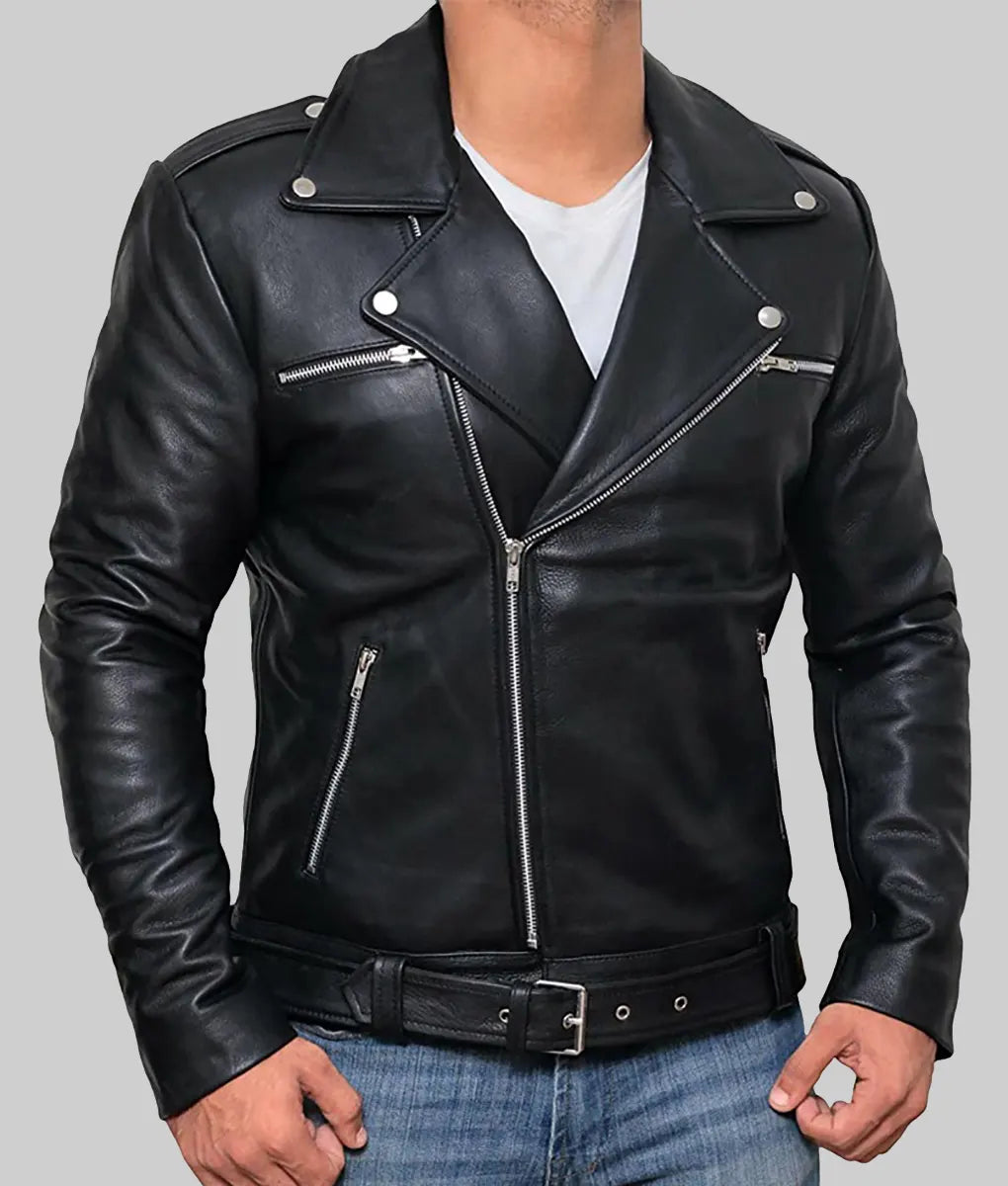 Lester Men’s Black Biker Leather Jacket