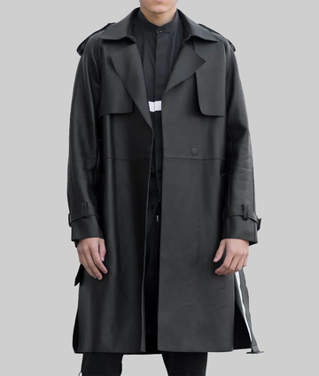 Raymond Men’s Black Leather Trench Coat