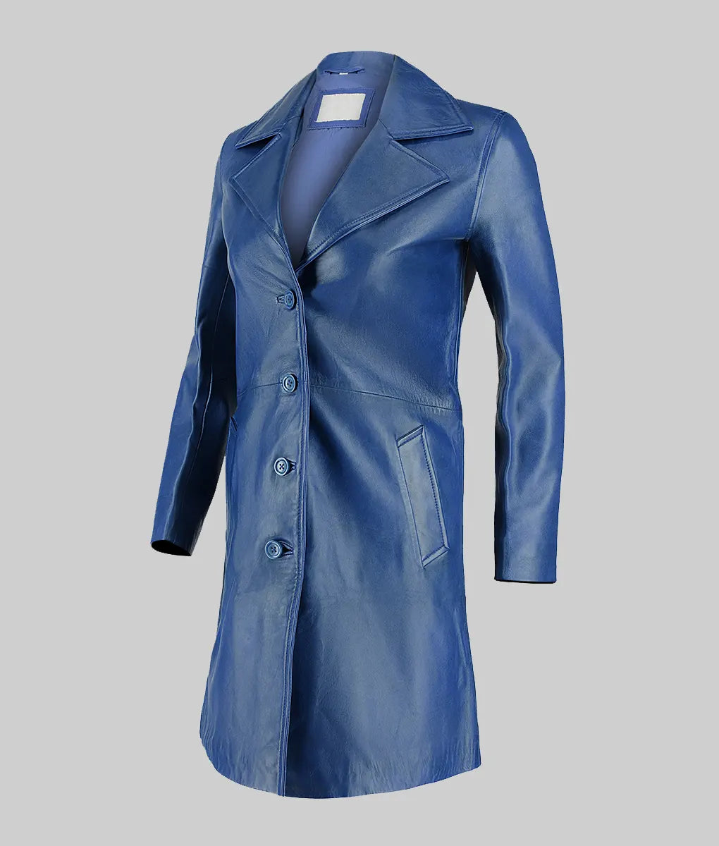 Roma Women’s Blue Leather Trench Coat
