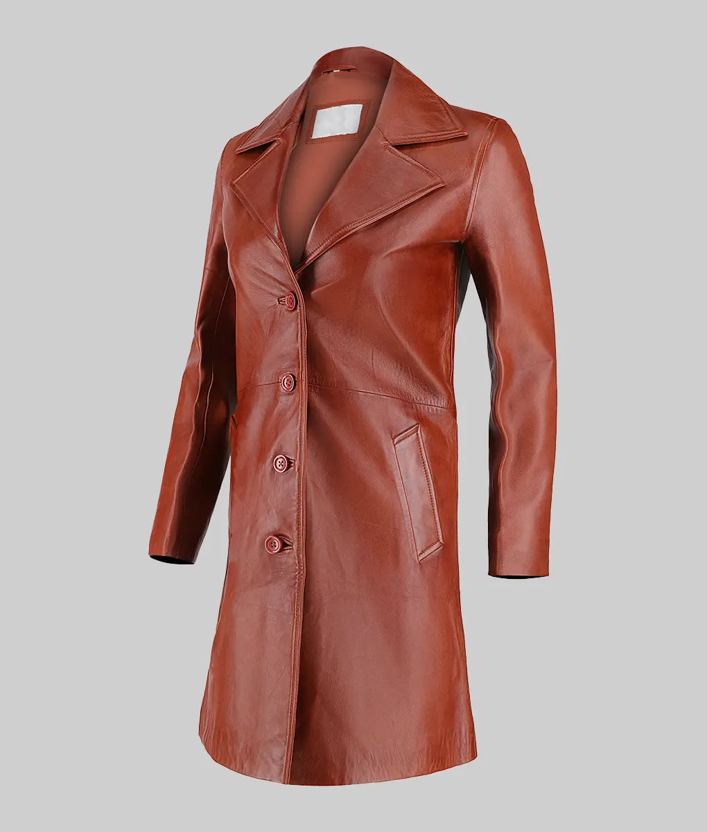 Roma Women’s Brown Leather Trench Coat