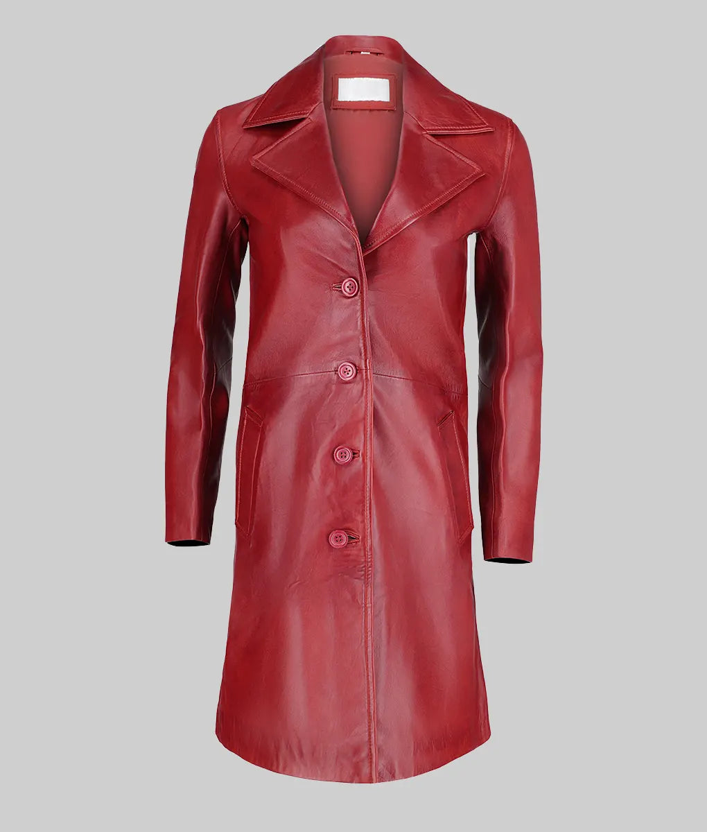 Roma Women’s Red Leather Trench Coat