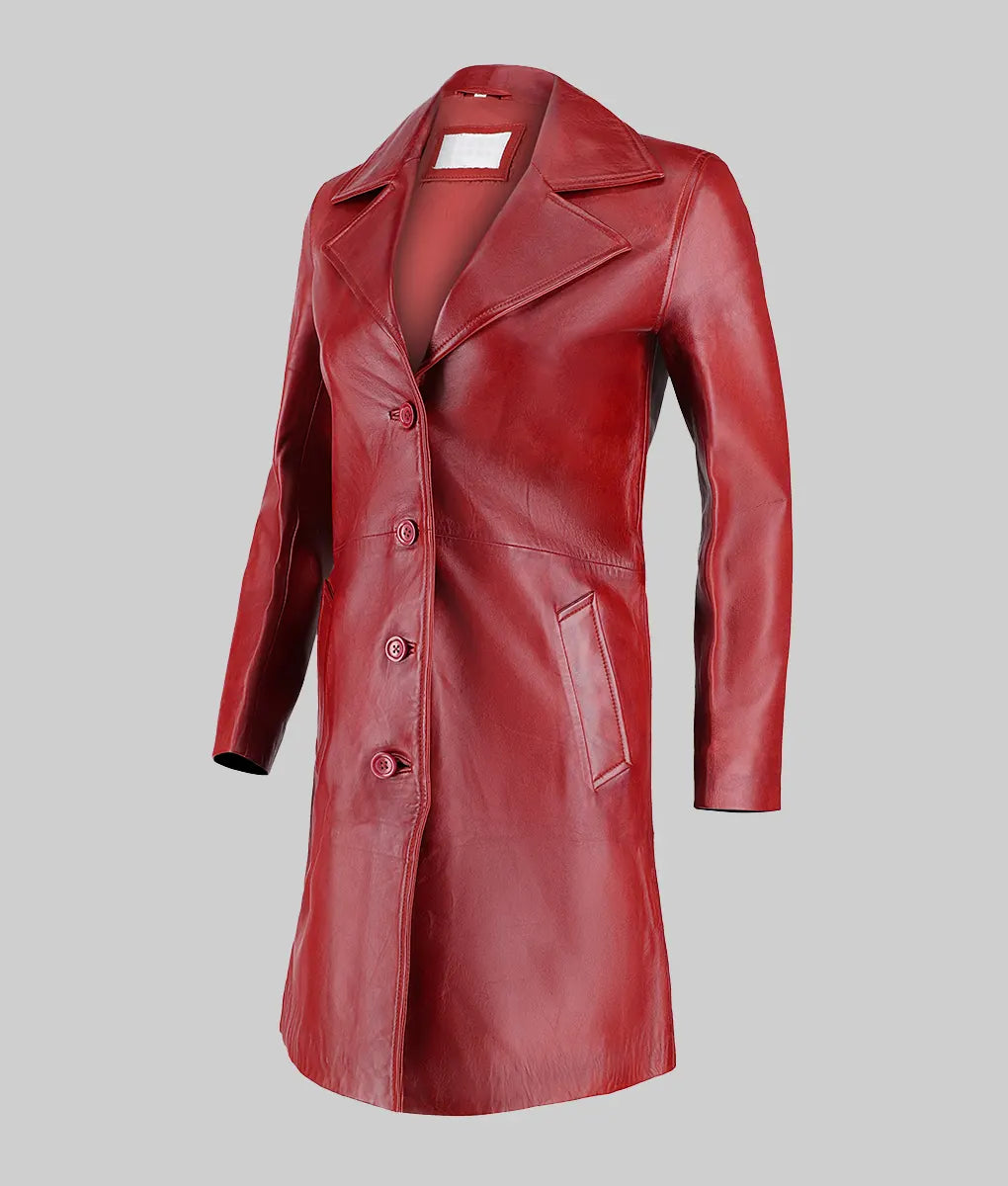 Roma Women’s Red Leather Trench Coat
