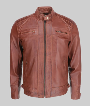 Sam Mens Brown Quilted Biker Leather Jacket