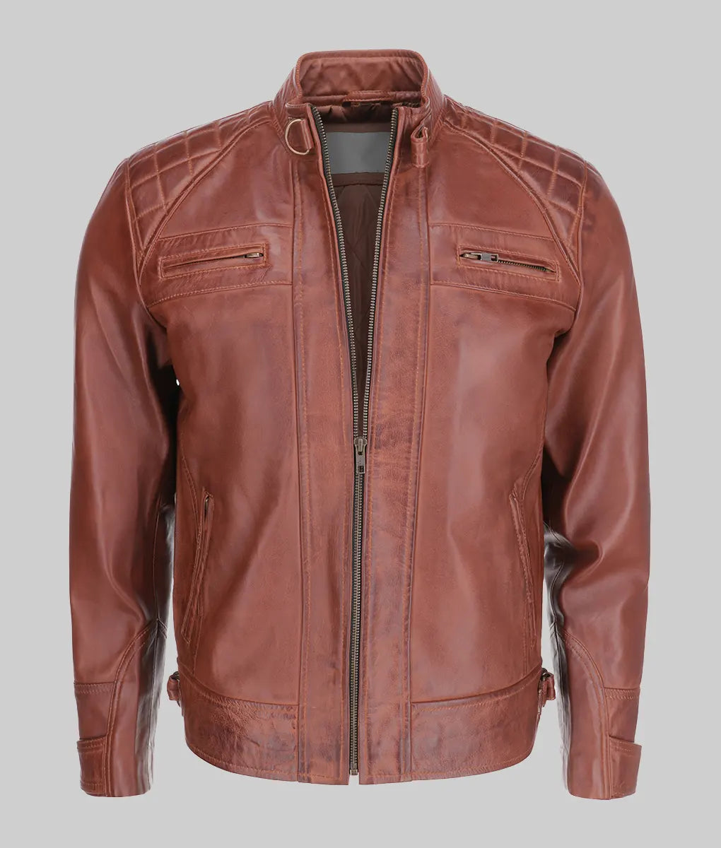 Sam Mens Brown Quilted Biker Leather Jacket