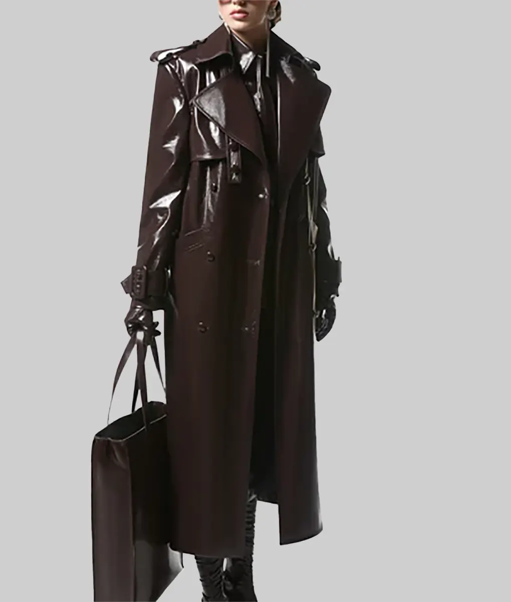 Sarah Women’s Burgundy Leather Trench Coat