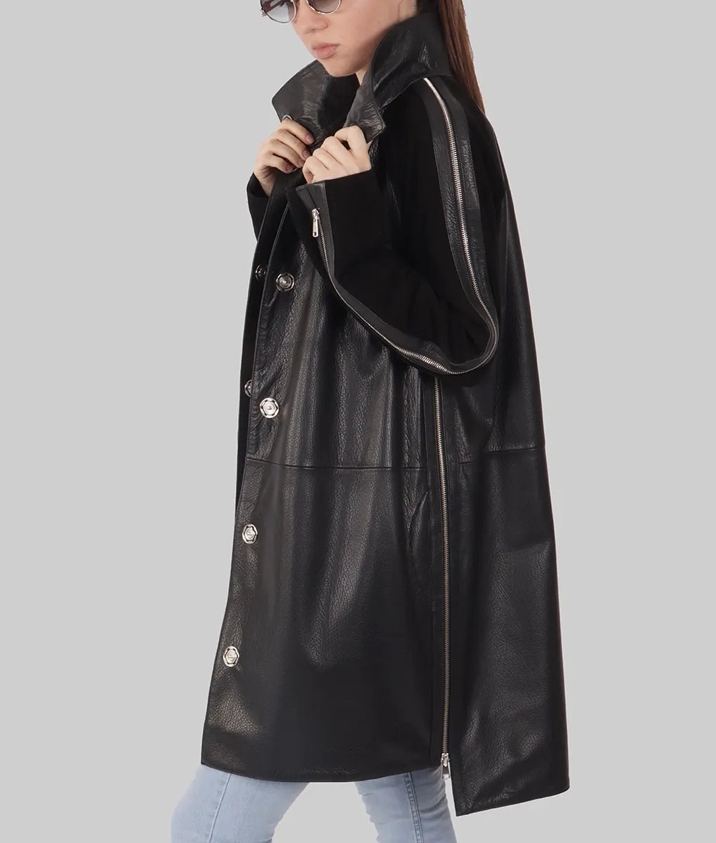 Stacy Women’s Black Leather Duster Coat