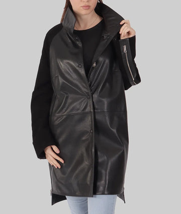 Stacy Women’s Black Leather Duster Coat