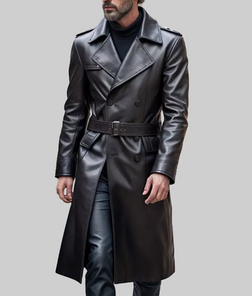 Tam Men’s Black Leather Trench Coat