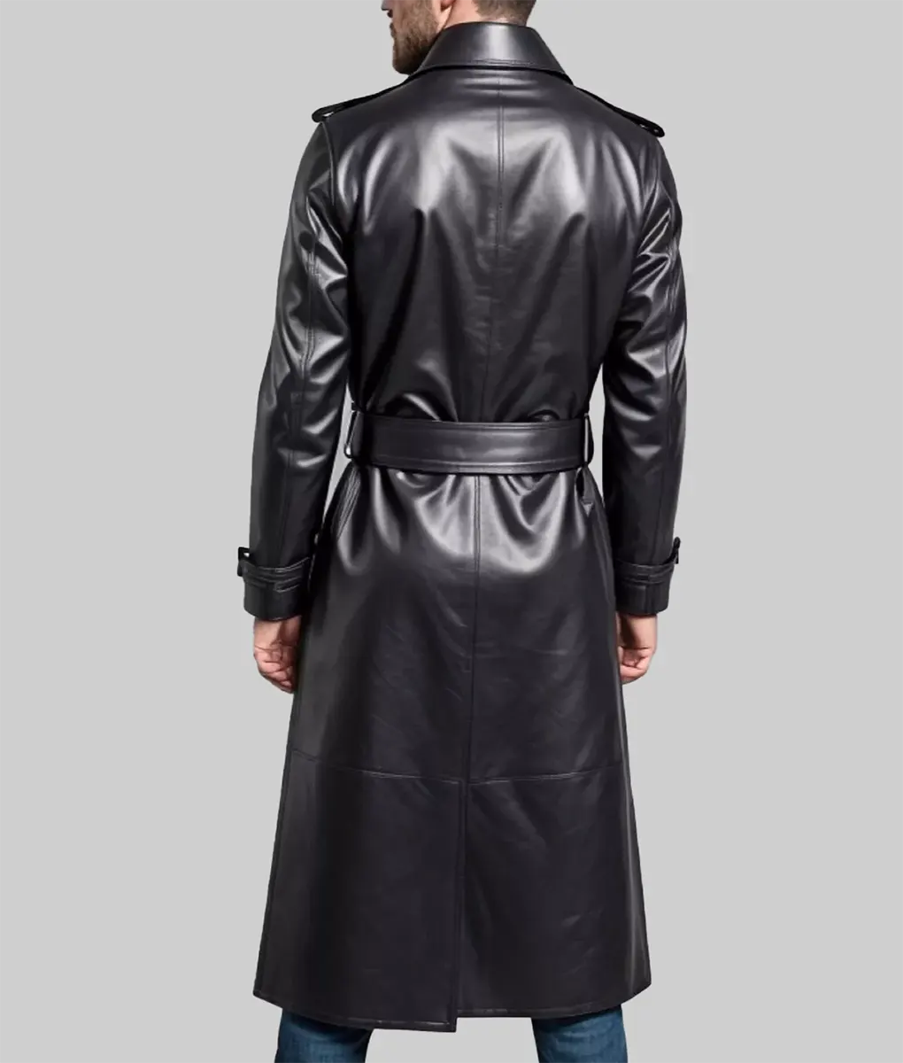 Tam Men’s Black Leather Trench Coat