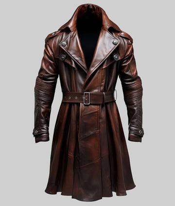 Terry Men’s Brown Leather Trench Coat
