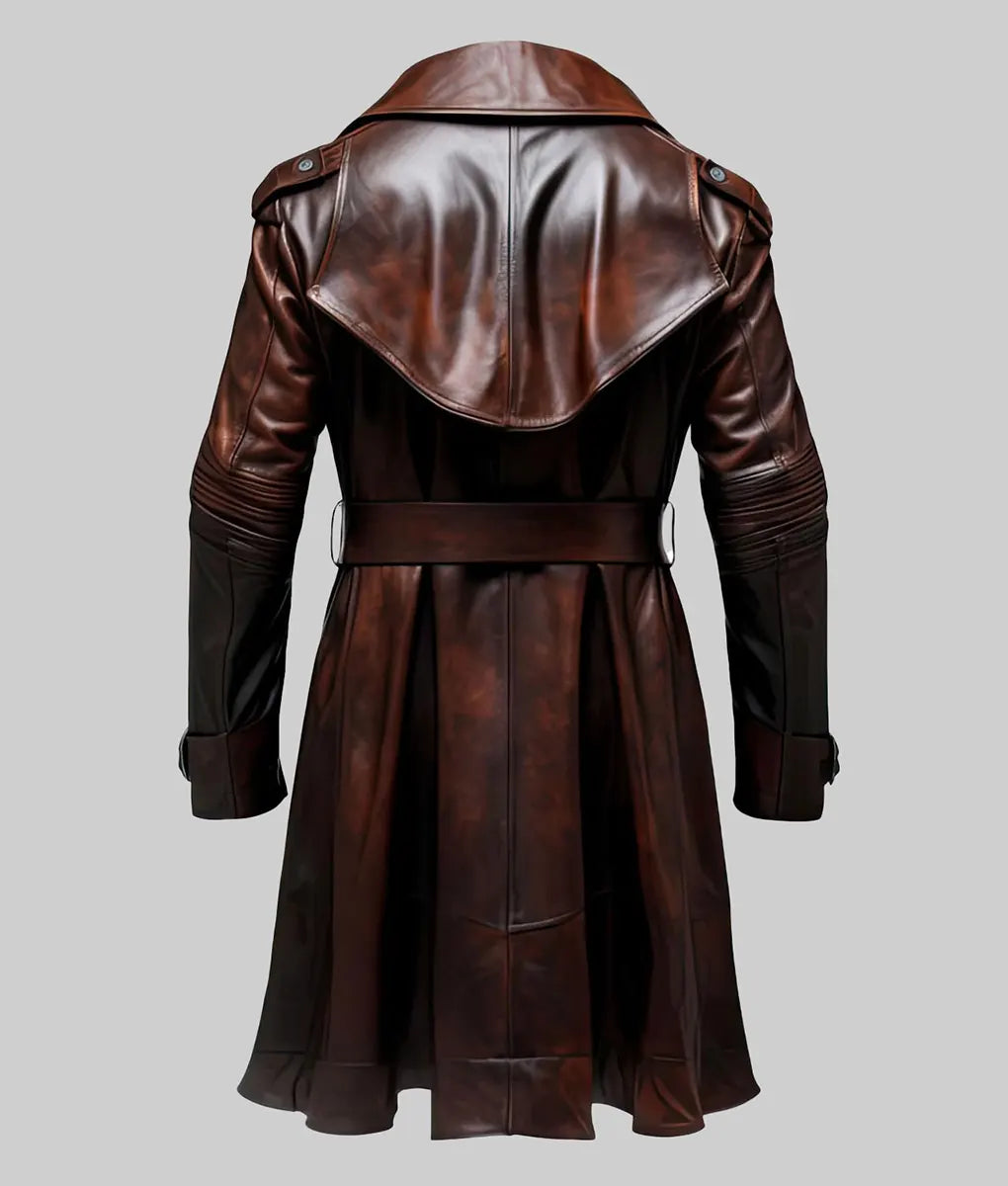 Terry Men’s Brown Leather Trench Coat