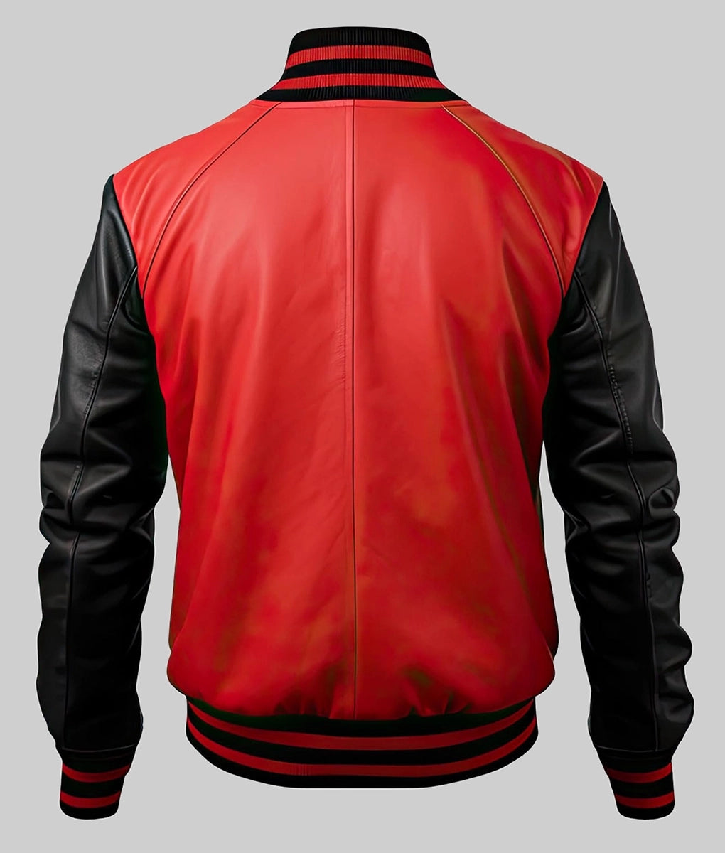 Terry Red and Black Leather Varsity Jacket