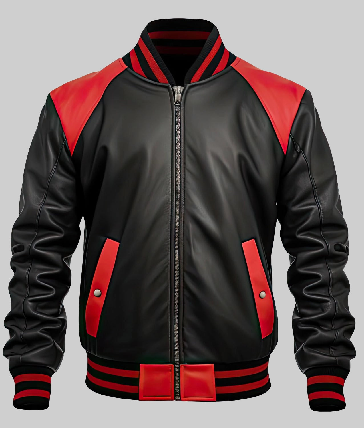 Terry Red and Black Leather Varsity Jacket