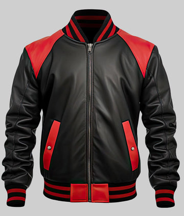 Terry Red and Black Leather Varsity Jacket