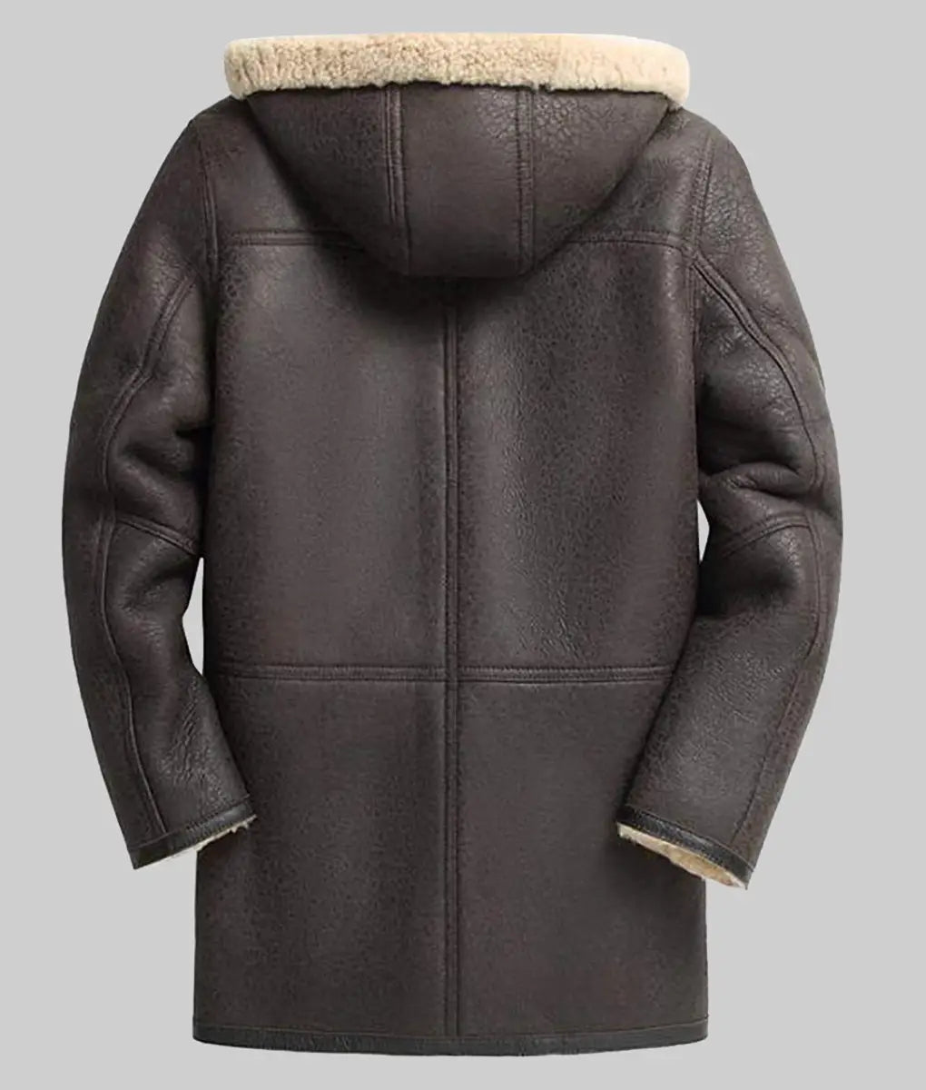Zack Men’s Brown Bomber Hooded Shearling Leather Winter Coat