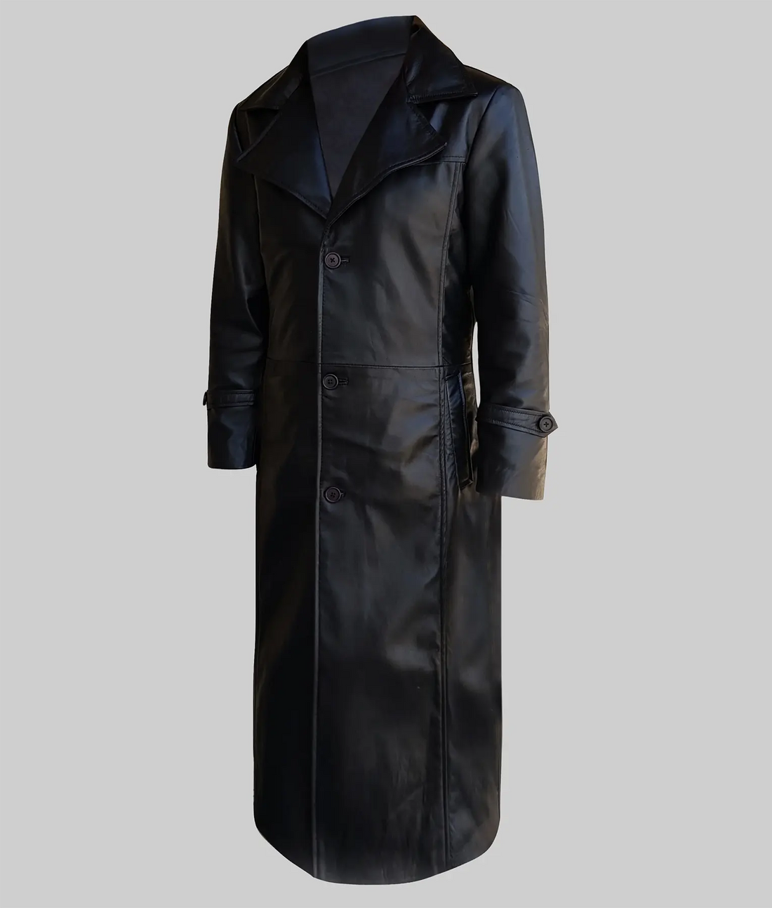Zen Men’s Black Leather Trench Coat
